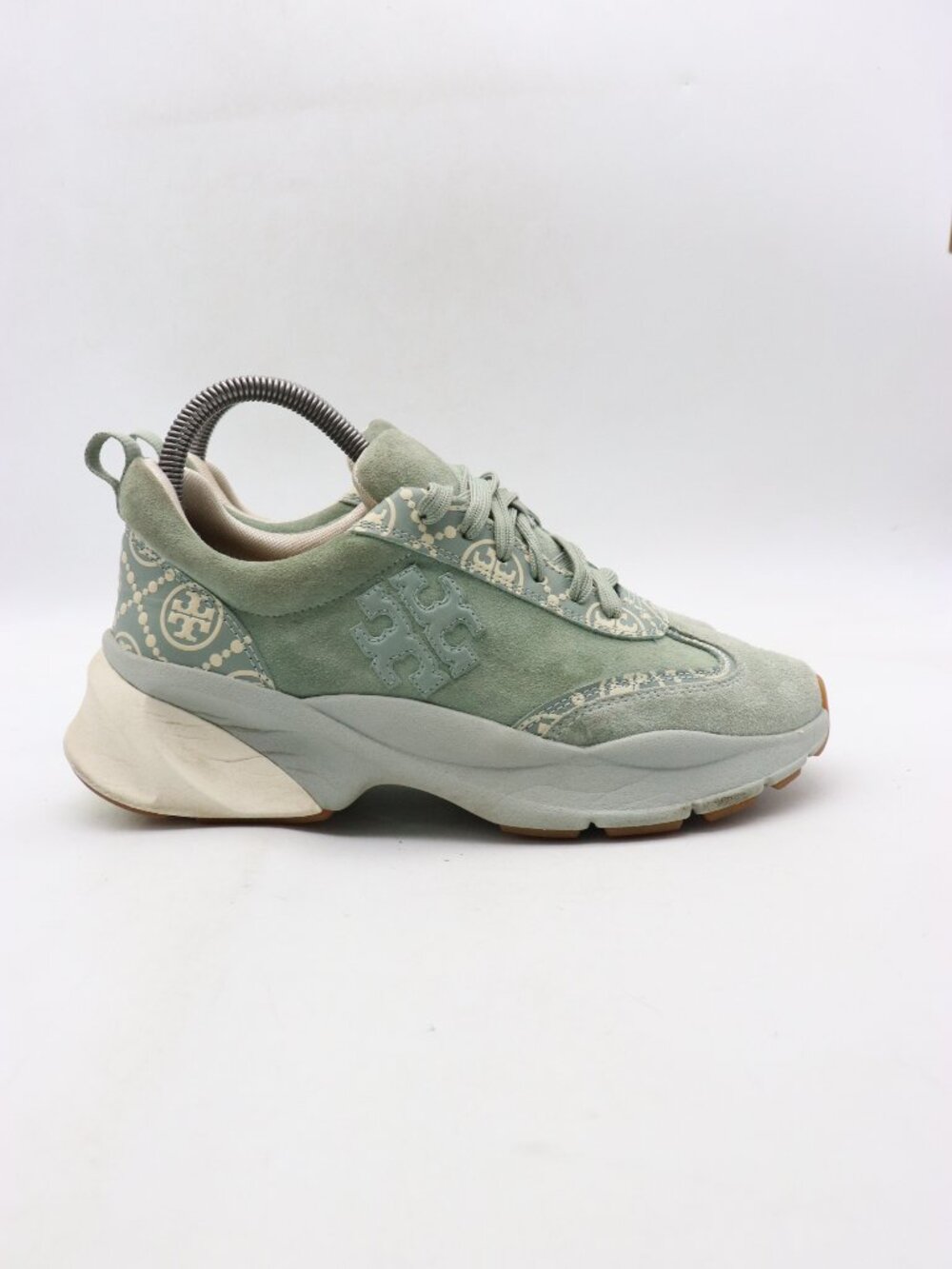 Tory Burch T Monogram Good Luck Women's 7 M Trainer Green Blue Celadon Sneakers